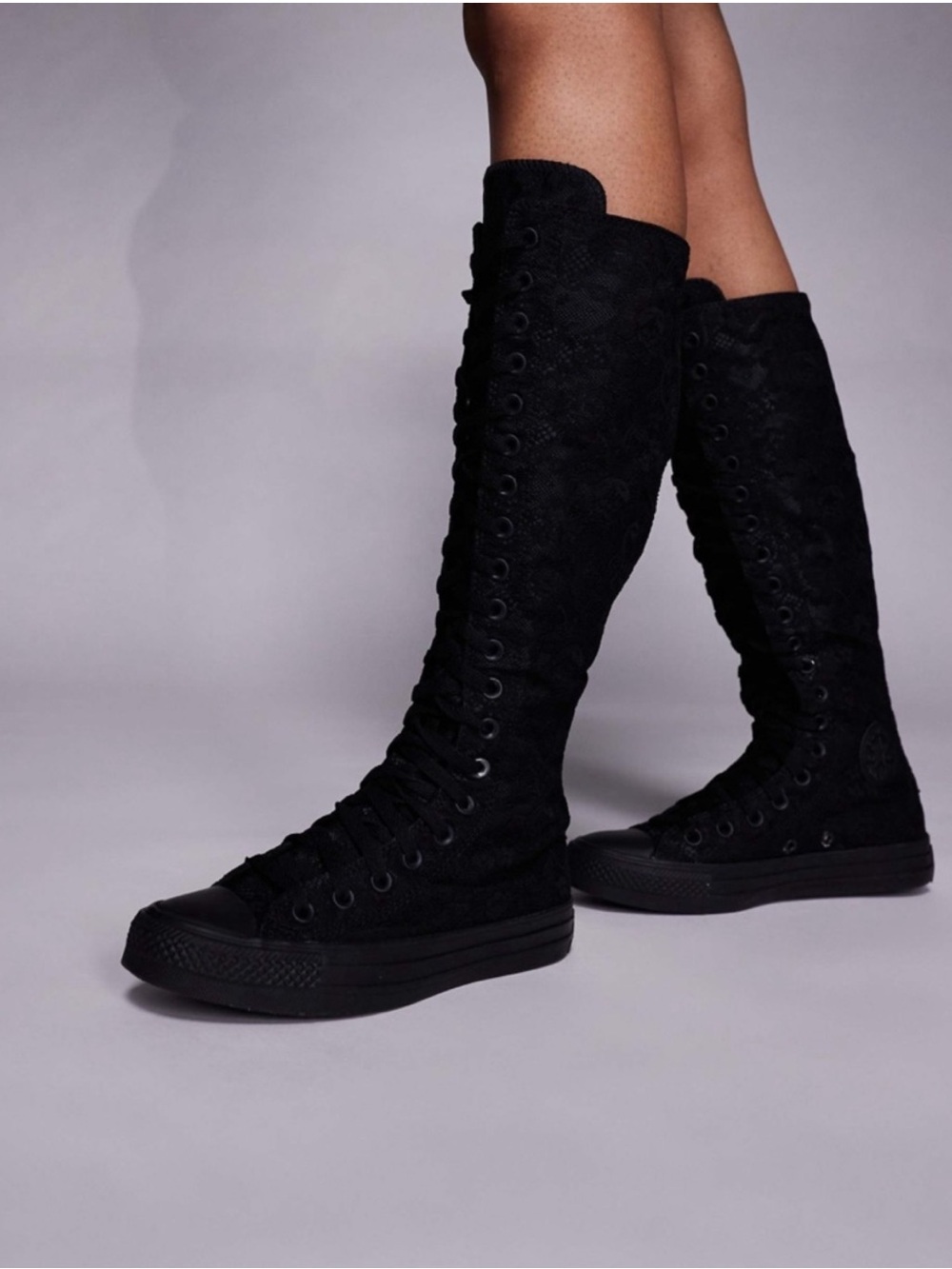 NWOT Converse Tall Lace-Up Canvas Knee-High Boots Black Women’s 6